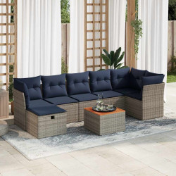 8 Pcs conjunto sofás de jardim c/ almofadões vime PE cinzento