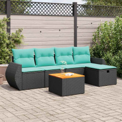 6 Pcs conjunto sofás de jardim c/ almofadões vime PE preto