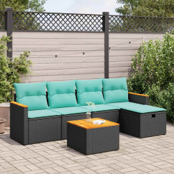 6 Pcs conjunto sofás de jardim c/ almofadões vime PE preto