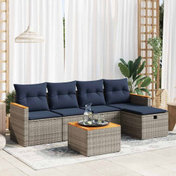 6 Pcs conjunto sofás de jardim com almofadões vime cinzento