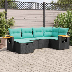 6 Pcs conjunto sofás de jardim c/ almofadões vime PE preto
