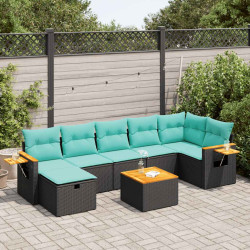 8 Pcs conjunto sofás de jardim com almofadões vime PE preto