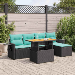 6 Pcs conjunto sofás de jardim c/ almofadões vime PE preto