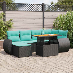 7 Pcs conjunto de sofás p/ jardim c/ almofadões vime PE preto