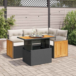 5 Pcs conjunto sofás de jardim com almofadões acácia e vime PE