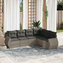 6 Pcs conj. sofás jardim com almofadões vime PE cinzento-claro