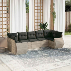 7 Pcs conj. sofás jardim com almofadões vime PE cinzento-claro