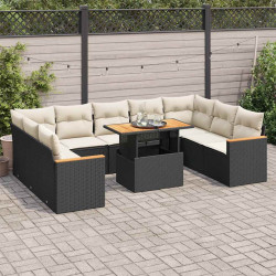 10 Pcs conjunto sofás jardim c/ almofadões vime PE/acácia preto