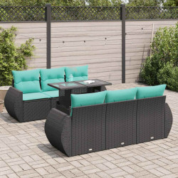 7 Pcs conjunto sofás jardim c/ almofadões vime PE/acácia preto