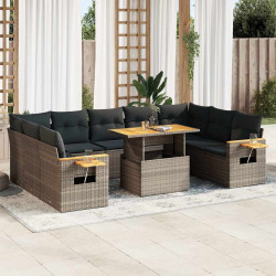 10 Pcs conjunto sofás jardim almofadões vime PE/acácia cinzento
