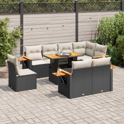 9 Pcs conjunto sofás p/ jardim almofadões vime PE/acácia preto