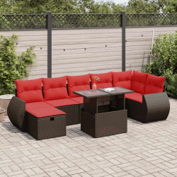 8 Pcs conjunto sofás jardim com almofadões vime PE/acácia castanho