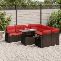9 Pcs conjunto sofás jardim almofadões vime PE/acácia castanho