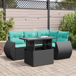 5 Pcs conjunto sofás de jardim com almofadões acácia e vime PE