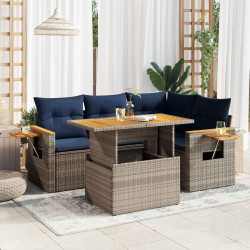 5 Pcs conjunto sofás de jardim c/ almofadões acácia e vime PE