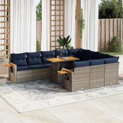 11 Pcs conjunto sofás de jardim c/ almofadões vime PE/acácia