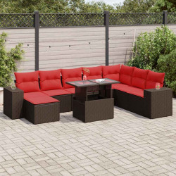 9 Pcs conj. sofás jardim c/ almofadões vime PE/acácia castanho