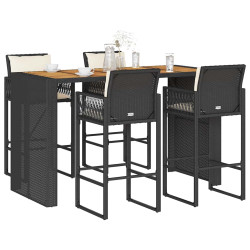 5 Pcs conjunto de bar jardim c/ almofadões vime PE/acácia preto
