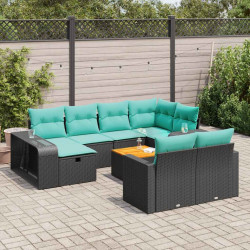 11 Pcs conjunto sofás de jardim c/ almofadões vime PE preto
