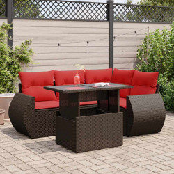 5 Pcs conj. sofás jardim c/ almofadões vime PE/acácia castanho