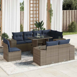 9 Pcs conjunto sofás jardim almofadões vime PE/acácia cinzento