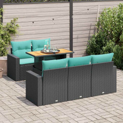 6 Pcs conjunto sofás de jardim c/ almofadões vime PE preto