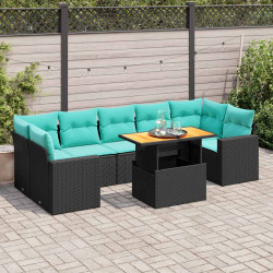8 Pcs conjunto sofás de jardim com almofadões vime PE preto