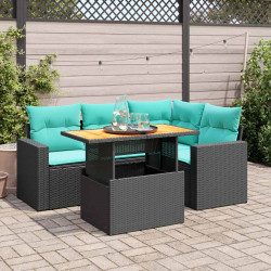 5 Pcs conjunto sofás de jardim com almofadões vime PE preto
