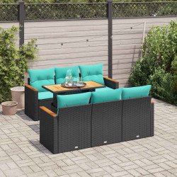 7 Pcs conjunto de sofás p/ jardim c/ almofadões vime PE preto