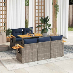 6 Pcs conjunto sofás de jardim com almofadões vime cinzento