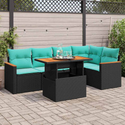 6 Pcs conjunto sofás de jardim c/ almofadões vime PE preto