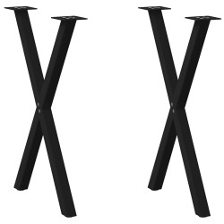 Pés para mesa de jantar em formato de x, 2 peças, preto, 50x(72-73) cm, aço