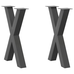 Pés para mesa de jantar em formato de x, 2 peças, antracite, 60x(72-73) cm, aço