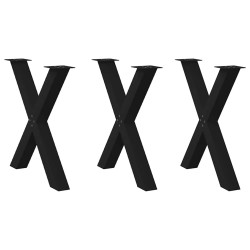 Pés para mesa de jantar em formato de x, 3 peças, preto, 70x(72-73) cm, aço