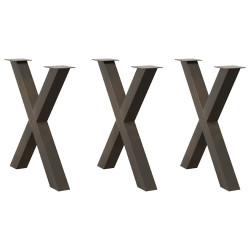 Pés para mesa de jantar em formato de x, 3 peças, aço natural, 80x(72-73) cm, aço