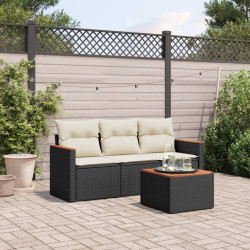 4 Pcs conjunto de sofás para jardim c/ almofadões vime PE preto