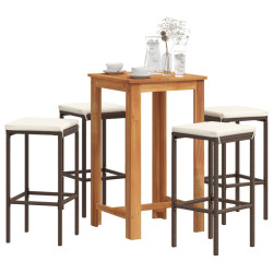 5 Pcs conjunto de bar p/ jardim acácia maciça/vime PE castanho