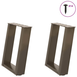 Pés para mesa de centro em formato de u, 2 peças, aço natural, 38 x (42-43) cm, aço