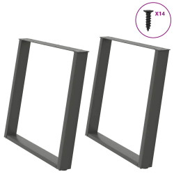 Pés para mesa de jantar em formato de u, 2 peças, antracite, 100x(72-73) cm, aço