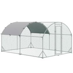 Galinheiro para exterior para 6-12 galinhas de aço galvanizado com teto de tecido oxford 2,8x3,8x1,97m prata