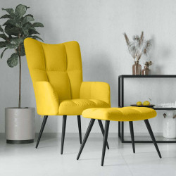 Cadeira relaxante com banco veludo amarelo mostarda