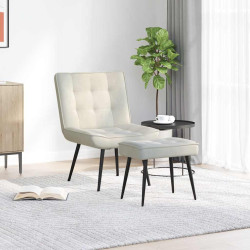 Cadeira de relaxamento com banco em veludo creme