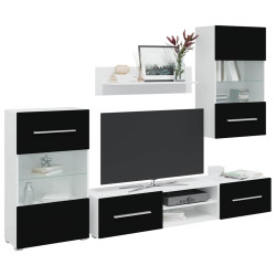 Móveis TV de 5pcs iluminação LED madeira trabalhada preto mate
