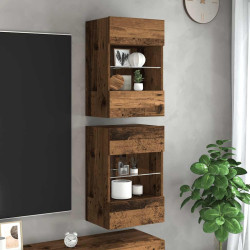 Armários de parede com luzes LED para TV 2 pcs 40x30x60,5 cm madeira velha