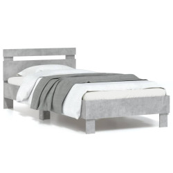 Estrutura de cama c/ cabeceira/luzes LED 90x190cm cinza cimento