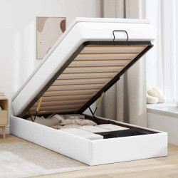 Estrutura de cama otomana com colchão branco couro falso