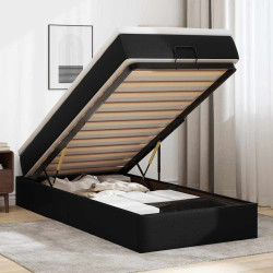 Estrutura de cama otomana com colchão preto couro falso