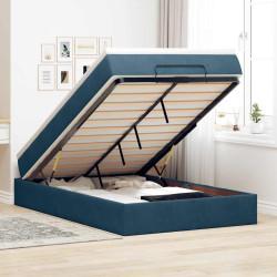Cama otomana com colchão 120x190 cm veludo azul-escuro