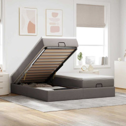 Estrutura de cama otomana com colchões tecido cinzento