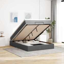 Estrutura cama otomana colchão 140x200cm tecido cinzento escuro
